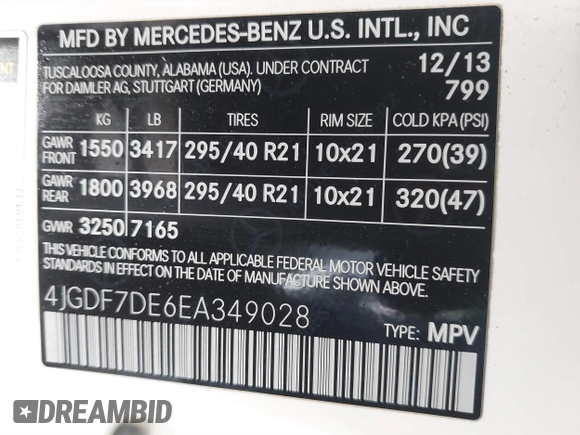 2014 Mercedes-Benz GL-Class GL 550 with VIN 4JGDF7DE6EA349028, listed as a IAAI auction lot 41729392 with 154,116 mi miles. Bid and sale history available at carsss.com. Image 9.