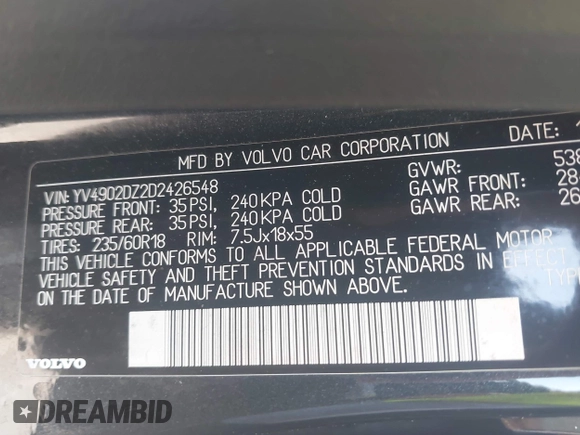 2013 Volvo XC60 T6 with VIN YV4902DZ2D2426548, listed as a IAAI auction lot 42063897 with 86,129 mi miles. Bid and sale history available at carsss.com. Image 9.