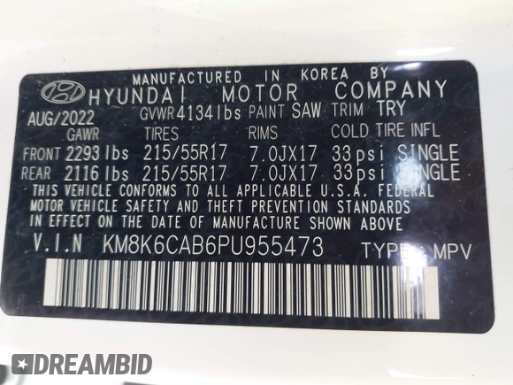 2023 Hyundai Kona SEL with VIN KM8K6CAB6PU955473, listed as a IAAI auction lot 40722504 with 25,675 mi miles. Bid and sale history available at carsss.com. Image 9.