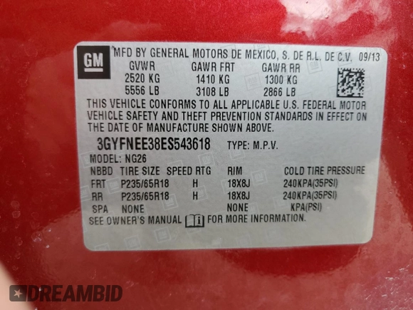 2014 Cadillac SRX Luxury Collection z VIN 3GYFNEE38ES543618, wystawiony jako Copart lot #49616995 z przebiegiem 192 835 mil mil oraz Szkoda całkowita • Salvage title. Historia ofert i sprzedaży dostępna na DreamBid. Obrazek 15.
