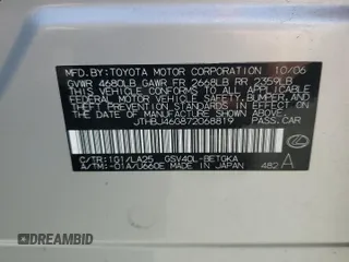2007 Lexus ES 330 with VIN JTHBJ46G872068819, listed as a Copart auction lot 54171435 with 100,003 mi miles and Salvage Title. Bid and sale history available at DreamBid. Image 12.