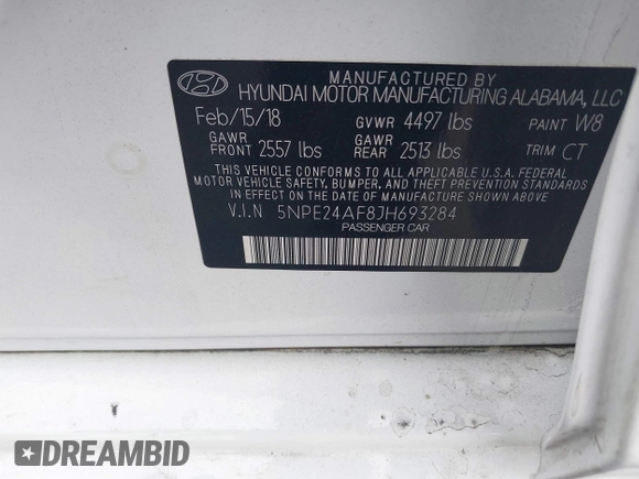 2018 Hyundai Sonata SE z VIN 5NPE24AF8JH693284, wystawiony jako IAAI lot #42184788 z przebiegiem 90 562 mil mil oraz . Historia ofert i sprzedaży dostępna na DreamBid. Obrazek 9.