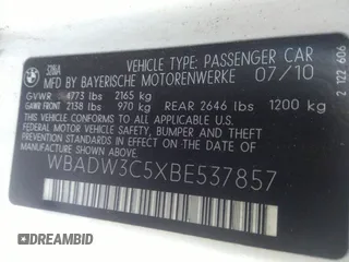 2011 BMW 3 Series 328i with VIN WBADW3C5XBE537857, listed as a IAAI auction lot 38874375 with 999,999 mi miles. Bid and sale history available at carsss.com. Image 9.