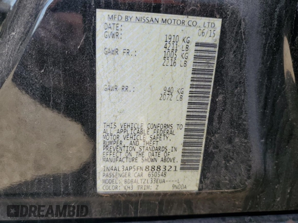 2015 Nissan Altima 2.5 z VIN 1N4AL3AP5FN888321, wystawiony jako Copart lot #51566165 z przebiegiem 117 805 mil mil oraz Czysty tytuł • Clean title. Historia ofert i sprzedaży dostępna na DreamBid. Obrazek 12.