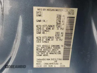 2011 Nissan Titan SL with VIN 1N6AA0EC4BN305296, listed as a Copart auction lot 59001395 with 194,557 mi miles and Salvage title. Bid and sale history available at DreamBid. Image 12.