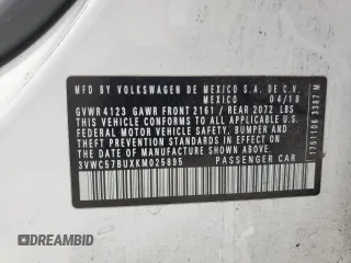 2019 Volkswagen Jetta S с VIN 3VWC57BUXKM025895, выставлен на аукционе Copart как лот 57839285 с пробегом 73 754 миль миль и Списание • Salvage title. История ставок и продаж доступна на DreamBid. Изображение 12.