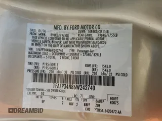 2006 Ford Focus S с VIN 1FAFP34N86W242740, выставлен на аукционе Copart как лот 59131295 с пробегом 119 127 миль миль и Списание • Salvage title. История ставок и продаж доступна на DreamBid. Изображение 12.