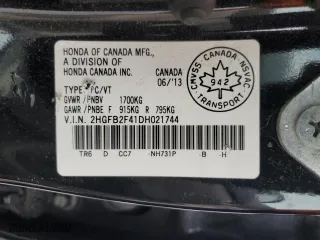 2013 Honda Civic Sdn LX with VIN 2HGFB2F41DH021744, listed as a Copart auction lot 46182685 with 212,380 mi miles and Salvage Title. Bid and sale history available at carsss.com. Image 13.