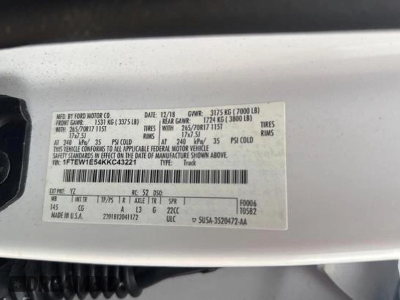 2019 Ford F-150 XL with VIN 1FTEW1E54KKC43221, listed as a Copart auction lot 86783474 with 146,651 mi miles and Clean Title. Bid and sale history available at DreamBid. Image 10.
