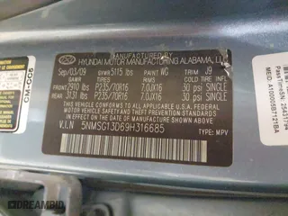 2009 Hyundai Santa Fe GLS with VIN 5NMSG13D69H316685, listed as a IAAI auction lot 41966283 with 147,761 mi miles. Bid and sale history available at carsss.com. Image 9.