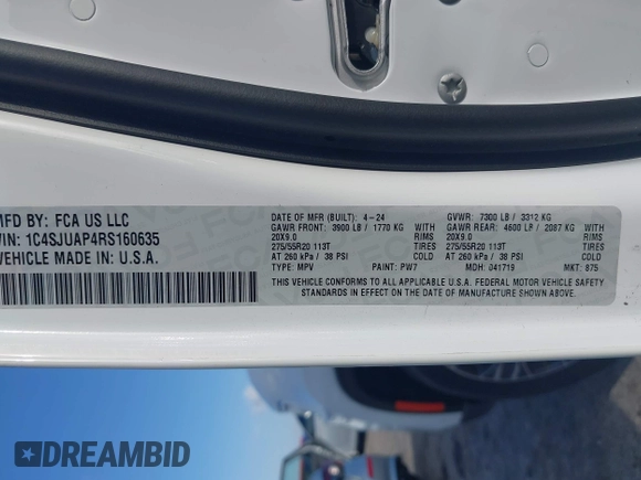 2024 Jeep Wagoneer с VIN 1C4SJUAP4RS160635, выставлен на аукционе IAAI как лот 41942973 с пробегом 14 327 миль миль и . История ставок и продаж доступна на DreamBid. Изображение 9.