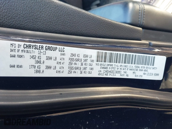 2014 Dodge Durango SXT with VIN 1C4RDHAG5EC369951, listed as a IAAI auction lot 41278358 with 214,453 mi miles and . Bid and sale history available at carsss.com. Image 9.