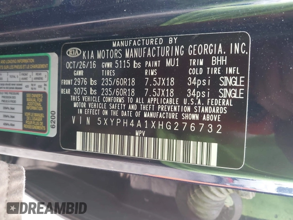 2017 Kia Sorento EX with VIN 5XYPH4A1XHG276732, listed as a IAAI auction lot 42811752 with 99,093 mi miles and . Bid and sale history available at DreamBid. Image 9.