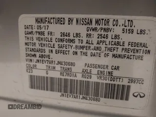 2018 Infiniti Q50 3.0t Luxe with VIN JN1EV7AR1JM430680, listed as a IAAI auction lot 41899270 with Not Provided miles. Bid and sale history available at carsss.com. Image 9.