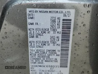 2017 Nissan Pathfinder SL with VIN 5N1DR2MM2HC698035, listed as a Copart auction lot 53912965 with 116,704 mi miles and Salvage title. Bid and sale history available at DreamBid. Image 14.