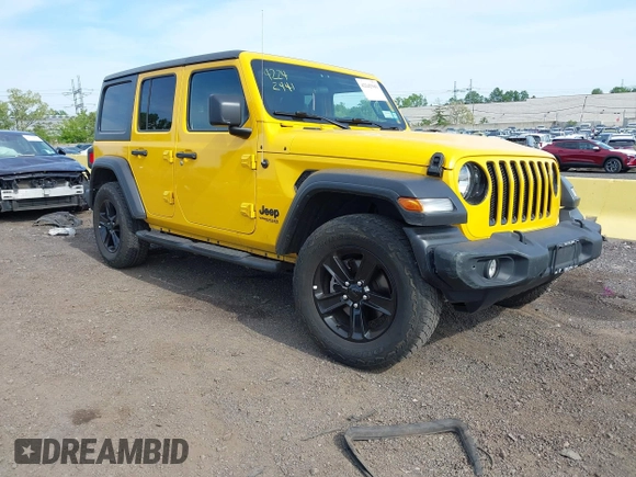 2021 Jeep Wrangler Unlimited Sport S with VIN 1C4HJXDN4MW744315, listed as a IAAI auction lot 42242941 with 35,344 mi miles and . Bid and sale history available at DreamBid. Image 1.