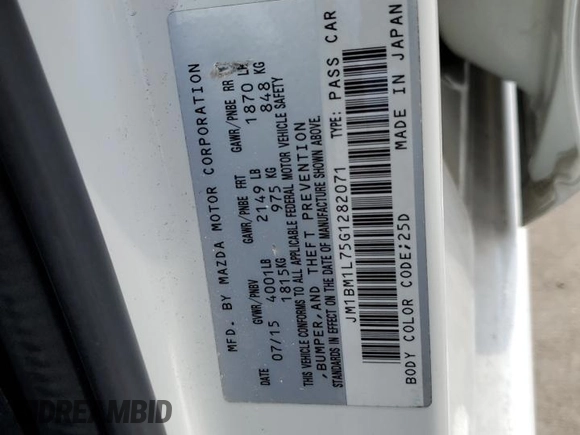 2016 Mazda 3 i Touring with VIN JM1BM1L75G1282071, listed as a Copart auction lot 48818925 with 55,928 mi miles and Salvage Title. Bid and sale history available at DreamBid. Image 12.