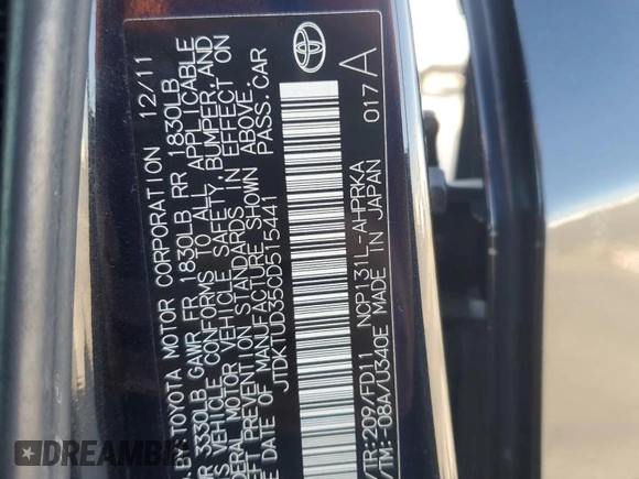 2012 Toyota Yaris L z VIN JTDKTUD35CD515441, wystawiony jako Copart lot #58772585 z przebiegiem 143 959 mil mil oraz Szkoda całkowita • Salvage title. Historia ofert i sprzedaży dostępna na DreamBid. Obrazek 12.