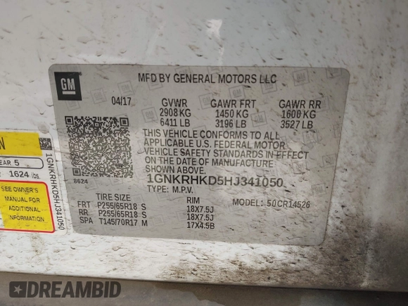 2017 Chevrolet Traverse LT with VIN 1GNKRHKD5HJ341050, listed as a IAAI auction lot 41815801 with 163,453 mi miles and . Bid and sale history available at DreamBid. Image 9.