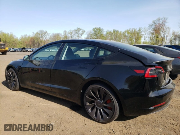 2023 Tesla Model 3 Performance with VIN 5YJ3E1EC1PF577798, listed as a Copart auction lot 55032025 with 20,098 mi miles and Salvage Title. Bid and sale history available at carsss.com. Image 2.