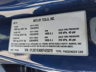 2019 Tesla Model 3 Mid Range with VIN 5YJ3E1EA0KF425079, listed as a IAAI auction lot 41871022 with 61,684 mi miles and . Bid and sale history available at DreamBid. Image 9.