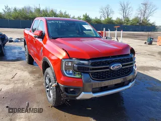2024 Ford Ranger Lariat with VIN 1FTER4KH9RLE09180, listed as a IAAI auction lot 41913864 with 31,862 mi miles and . Bid and sale history available at DreamBid. Image 1.