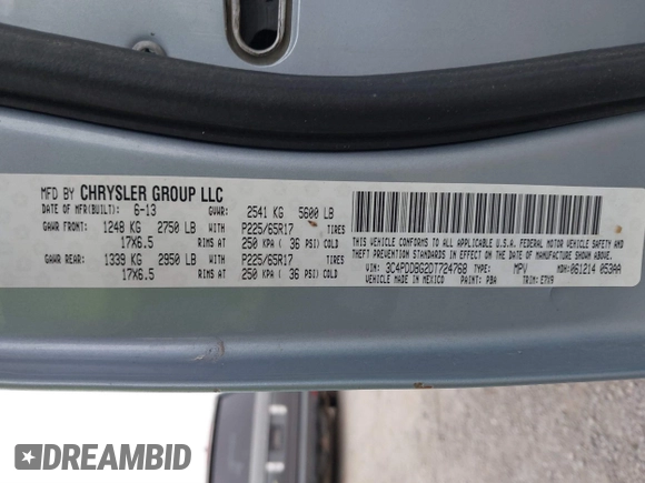 2013 Dodge Journey SXT with VIN 3C4PDDBG2DT724768, listed as a IAAI auction lot 40926457 with 150,862 mi miles and . Bid and sale history available at DreamBid. Image 9.