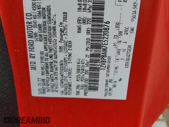 2014 Ford Mustang V6 with VIN 1ZVBP8AM7E5220876, listed as a Copart auction lot 58139835 with 98,170 mi miles and Salvage title. Bid and sale history available at DreamBid. Image 12.