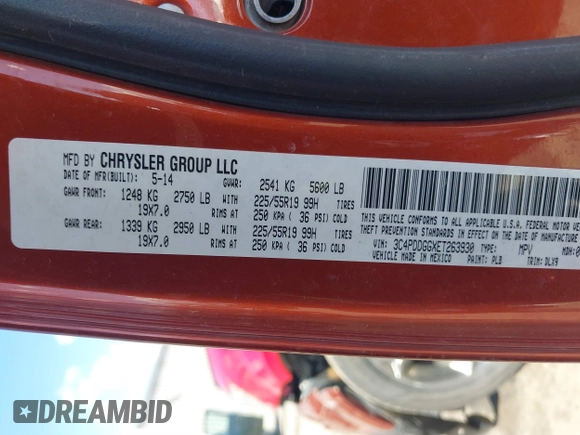 2014 Dodge Journey Crossroad with VIN 3C4PDDGGXET263930, listed as a IAAI auction lot 41826889 with 201,431 mi miles and . Bid and sale history available at DreamBid. Image 9.