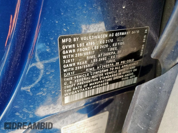 2010 Volkswagen Tiguan Wolfsburg Edition z VIN WVGAV7AXXAW004058, wystawiony jako Copart lot #50976575 z przebiegiem 83 620 mil mil oraz Szkoda całkowita • Salvage title. Historia ofert i sprzedaży dostępna na DreamBid. Obrazek 13.