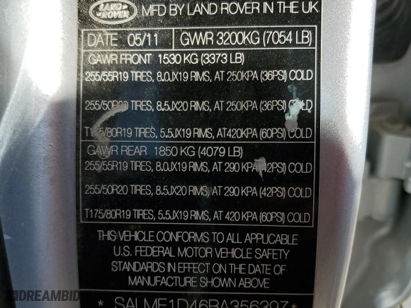 2011 Land Rover Range Rover HSE with VIN SALME1D46BA356397, listed as a Copart auction lot 76538734 with 105,160 mi miles and Clean Title. Bid and sale history available at carsss.com. Image 13.