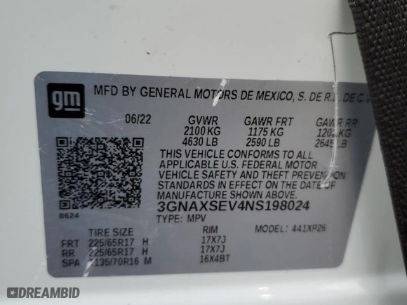 2022 Chevrolet Equinox LS with VIN 3GNAXSEV4NS198024, listed as a Copart auction lot 43639195 with 0 mi miles and Salvage Title. Bid and sale history available at carsss.com. Image 12.