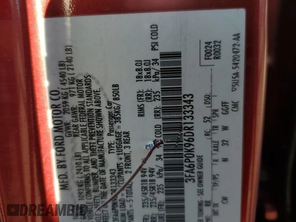 2013 Ford Fusion Titanium with VIN 3FA6P0K96DR133343, listed as a Copart auction lot 75469224 with 134,855 mi miles and Salvage Title. Bid and sale history available at carsss.com. Image 12.