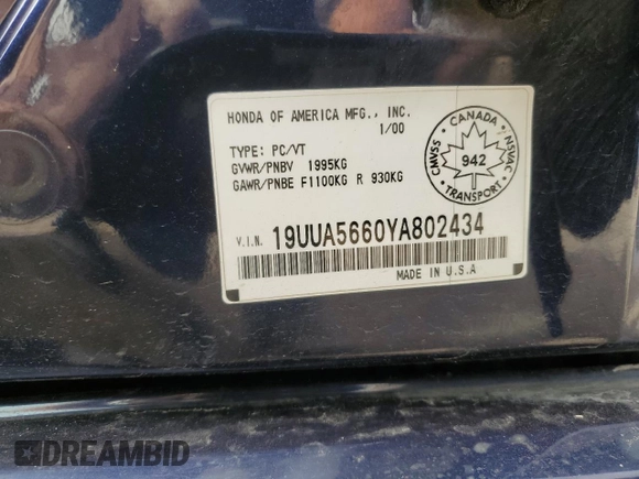 2000 Acura TL with VIN 19UUA5660YA802434, listed as a Copart auction lot 72753614 with 316,429 mi miles and Salvage Title. Bid and sale history available at carsss.com. Image 13.