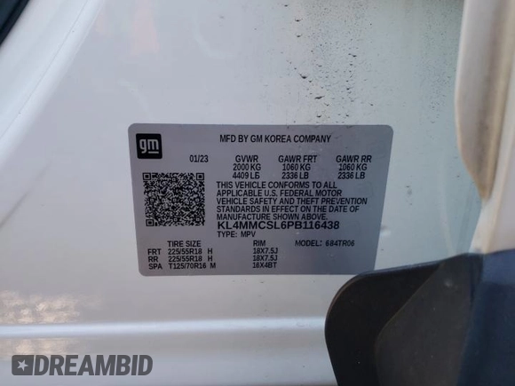 2023 Buick Encore GX Preferred with VIN KL4MMCSL6PB116438, listed as a Copart auction lot 46508135 with 11,502 mi miles and Salvage title. Bid and sale history available at DreamBid. Image 13.
