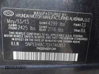 2013 Hyundai Sonata GLS with VIN 5NPEB4AC7DH746857, listed as a IAAI auction lot 41996644 with 134,049 mi miles and . Bid and sale history available at DreamBid. Image 9.