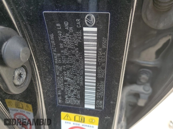 2016 Lexus ES with VIN 58ABK1GG1GU020471, listed as a Copart auction lot 53905205 with 128,360 mi miles and Clean Title. Bid and sale history available at carsss.com. Image 12.
