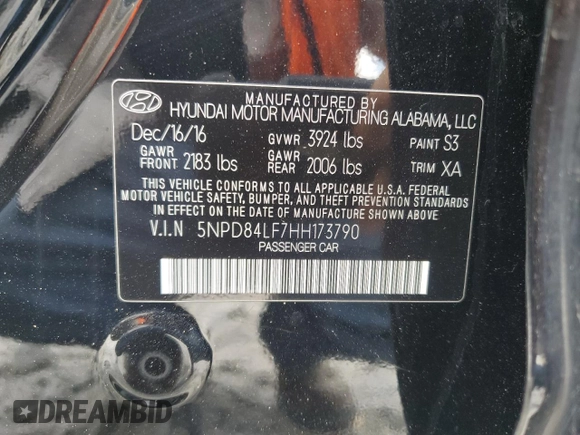 2017 Hyundai Elantra SE with VIN 5NPD84LF7HH173790, listed as a Copart auction lot 65686685 with 100,876 mi miles and Clean title. Bid and sale history available at DreamBid. Image 13.