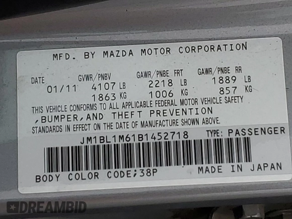 2011 Mazda 3 S Grand Touring z VIN JM1BL1M61B1452718, wystawiony jako Copart lot #50058205 z przebiegiem 160 504 mil mil oraz Szkoda całkowita • Salvage title. Historia ofert i sprzedaży dostępna na DreamBid. Obrazek 12.