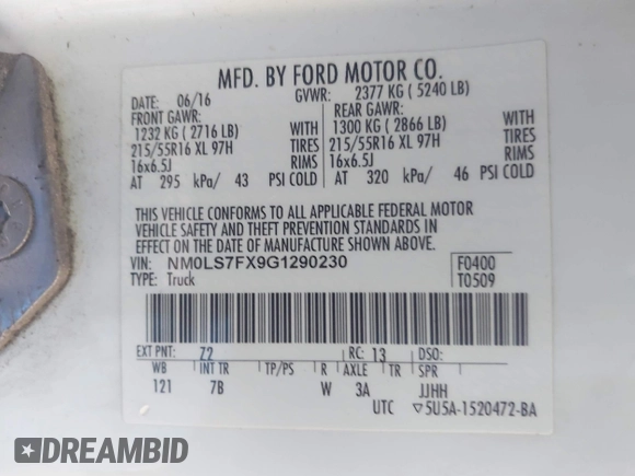 2016 Ford Transit Connect XLT with VIN NM0LS7FX9G1290230, listed as a IAAI auction lot 41984295 with 217,225 mi miles and . Bid and sale history available at DreamBid. Image 9.