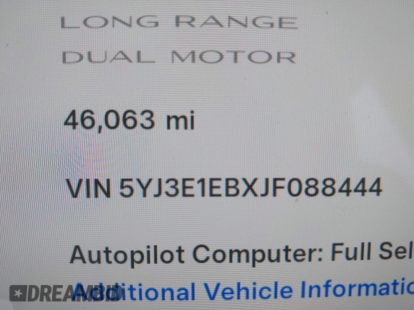 2018 Tesla Model 3 Long Range Battery z VIN 5YJ3E1EBXJF088444, wystawiony jako IAAI lot #42072860 z przebiegiem 46 063 mil mil oraz . Historia ofert i sprzedaży dostępna na DreamBid. Obrazek 15.