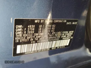2022 Subaru Legacy Premium с VIN 4S3BWAD61N3020582, выставлен на аукционе Copart как лот 51466395 с пробегом 17 841 миль миль и Списание • Salvage title. История ставок и продаж доступна на DreamBid. Изображение 13.