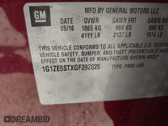 2016 Chevrolet Malibu LT with VIN 1G1ZE5STXGF292026, listed as a IAAI auction lot 41772827 with 131,930 mi miles and . Bid and sale history available at DreamBid. Image 9.