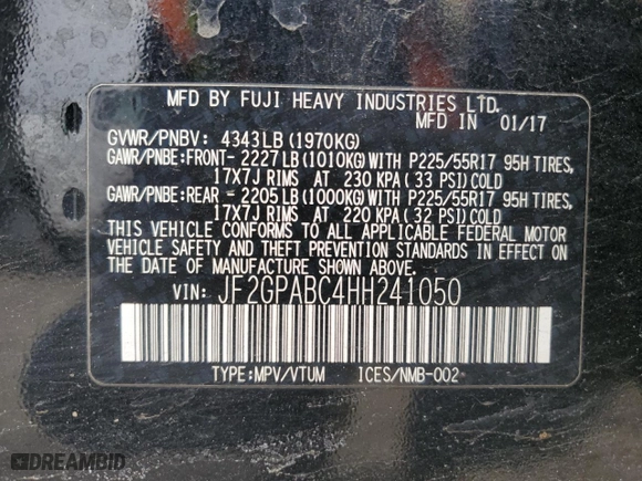2017 Subaru Crosstrek Premium with VIN JF2GPABC4HH241050, listed as a Copart auction lot 47011545 with NaN miles and Salvage Title. Bid and sale history available at carsss.com. Image 12.