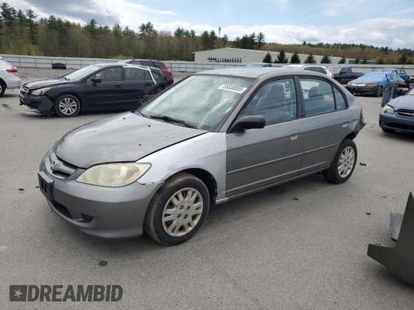 2005 Honda Civic LX z VIN 2HGES16575H577864, wystawiony jako Copart lot #55830085 z przebiegiem Nie podano mil oraz Szkoda całkowita • Salvage title. Historia ofert i sprzedaży dostępna na DreamBid. Obrazek 1.