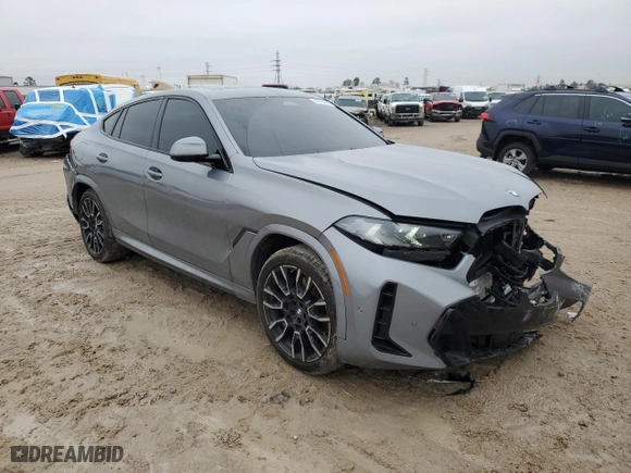 2024 BMW X6 xDrive40i with VIN 5UX33EX05R9T73095, listed as a Copart auction lot 42754435 with 53,885 mi miles and Salvage Title. Bid and sale history available at carsss.com. Image 4.