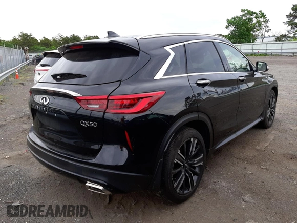2021 Infiniti QX50 LUXE with VIN 3PCAJ5BB5MF116881, listed as a Copart auction lot 48770602 with 4,184 mi miles. Bid and sale history available at carsss.com. Image 4.