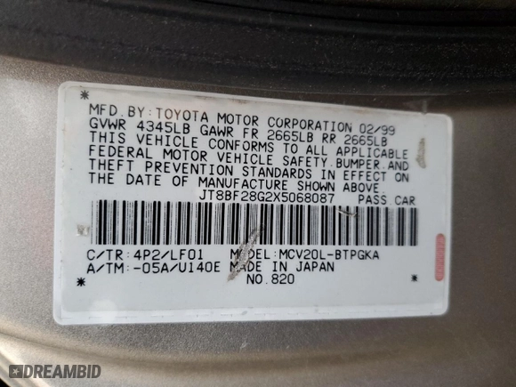 1999 Lexus ES 300 Luxury Sport Sdn with VIN JT8BF28G2X5068087, listed as a Copart auction lot 86727104 with 196,360 mi miles and Salvage Title. Bid and sale history available at carsss.com. Image 12.