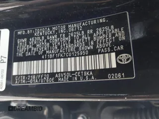 2012 Toyota Camry L with VIN 4T1BF1FK7CU125950, listed as a IAAI auction lot 41657023 with 202,057 mi miles. Bid and sale history available at carsss.com. Image 9.