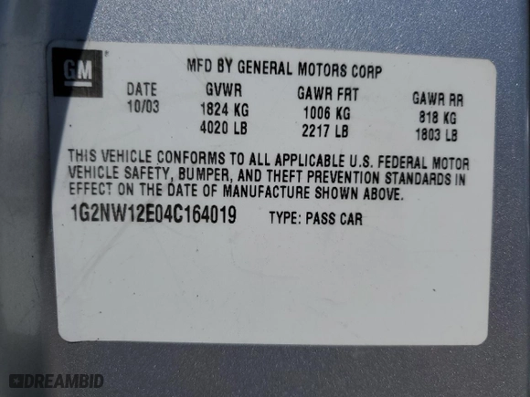2004 Pontiac Grand Am GT with VIN 1G2NW12E04C164019, listed as a Copart auction lot 49780625 with NaN miles and Salvage Title. Bid and sale history available at carsss.com. Image 15.